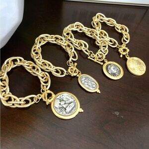 Gold Medallion Charm Bracelet with Chunky Links